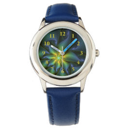 Abstracte Star, glimmende Blauwe Groene Golden Fra Horloge