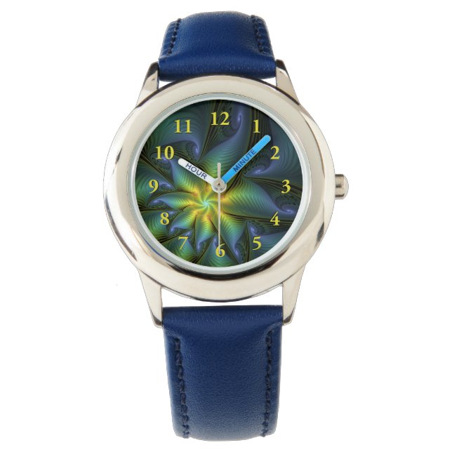 Abstracte Star, glimmende Blauwe Groene Golden Fra Horloge (Voorkant)