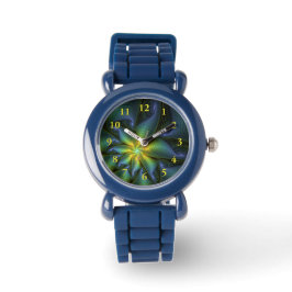 Abstracte Star, glimmende Blauwe Groene Golden Fra Horloge