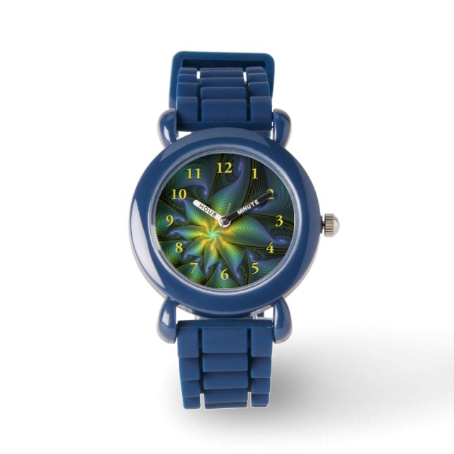 Abstracte Star, glimmende Blauwe Groene Golden Fra Horloge (Voorkant)