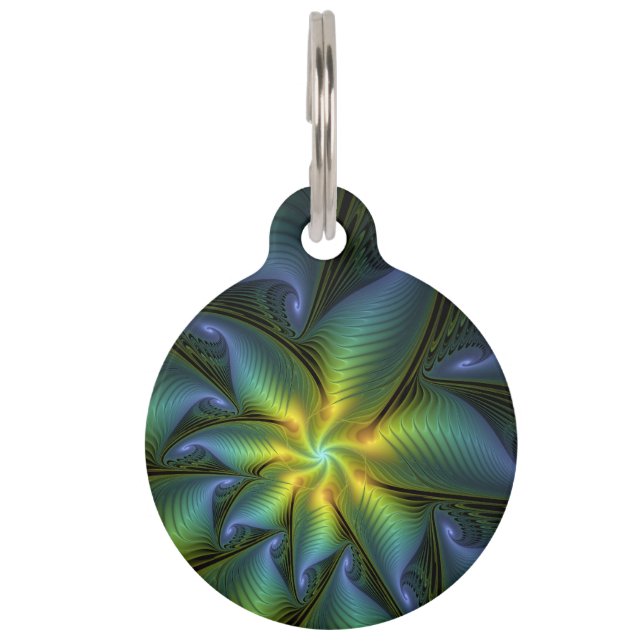 Abstracte Star, glimmende Blauwe Groene Golden Fra Huisdierpenning (Voorkant)