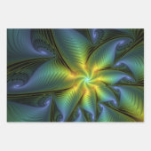 Abstracte Star, glimmende Blauwe Groene Golden Fra Inpakpapier Vel (Voorkant 3)