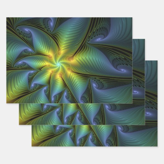 Abstracte Star, glimmende Blauwe Groene Golden Fra Inpakpapier Vel (Set)