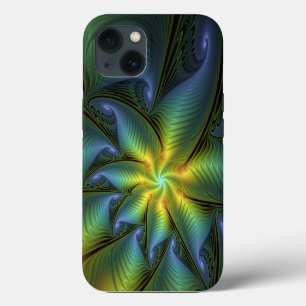 Abstracte Star, glimmende Blauwe Groene Golden Fra iPhone 13 Hoesje
