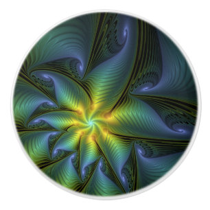 Abstracte Star, glimmende Blauwe Groene Golden Fra Keramische Knop