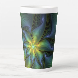 Abstracte Star, glimmende Blauwe Groene Golden Fra Latte Mok