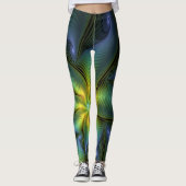 Abstracte Star, glimmende Blauwe Groene Golden Fra Leggings (Voorkant)