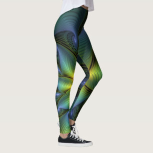 Abstracte Star, glimmende Blauwe Groene Golden Fra Leggings