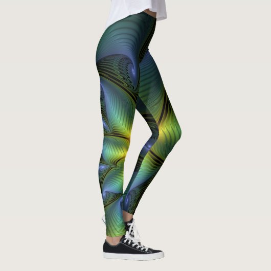 Abstracte Star, glimmende Blauwe Groene Golden Fra Leggings (Rechts)