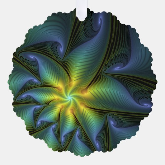 Abstracte Star, glimmende Blauwe Groene Golden Fra Ornament Kaart (Voorkant)