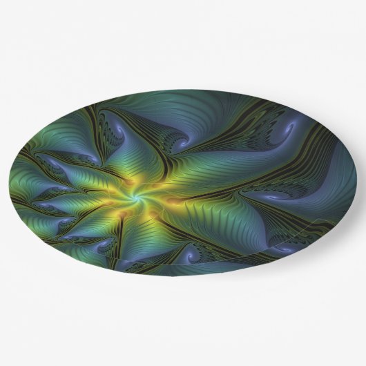 Abstracte Star, glimmende Blauwe Groene Golden Fra Papieren Bordje (Gekanteld)