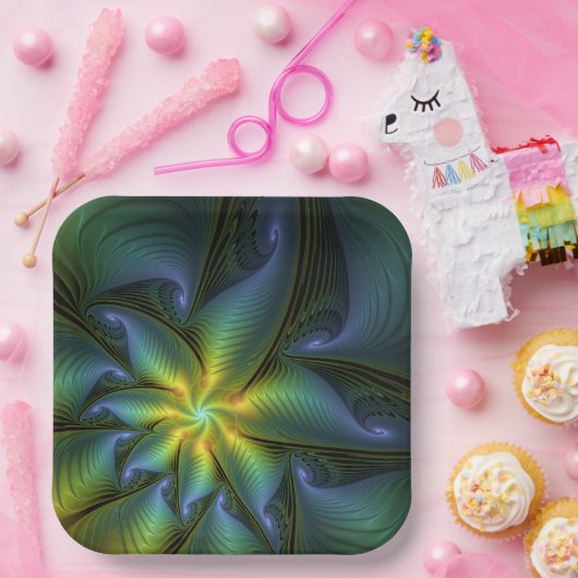 Abstracte Star, glimmende Blauwe Groene Golden Fra Papieren Bordje (Feest)