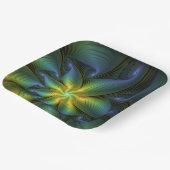 Abstracte Star, glimmende Blauwe Groene Golden Fra Papieren Bordje (Gebogen)