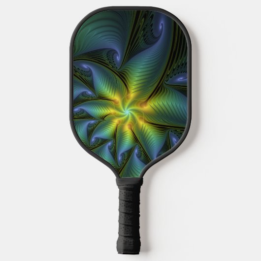 Abstracte Star, glimmende Blauwe Groene Golden Fra Pickleball Paddle (Achterkant)