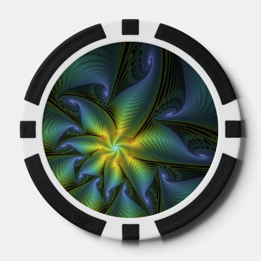 Abstracte Star, glimmende Blauwe Groene Golden Fra Poker Chips (Voorkant)