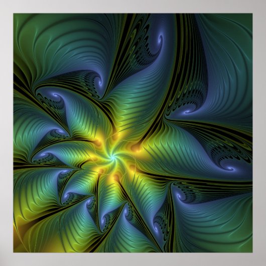 Abstracte Star, glimmende Blauwe Groene Golden Fra Poster (Voorkant)