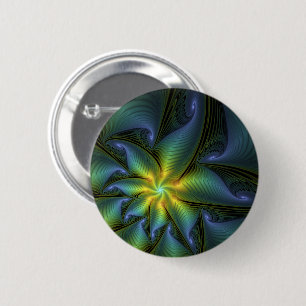 Abstracte Star, glimmende Blauwe Groene Golden Fra Ronde Button 5,7 Cm