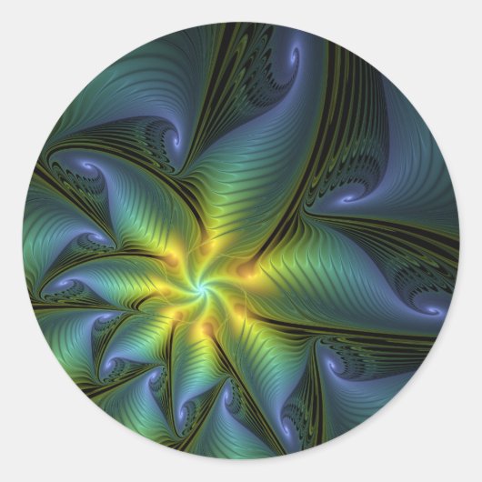 Abstracte Star, glimmende Blauwe Groene Golden Fra Ronde Sticker (Voorkant)