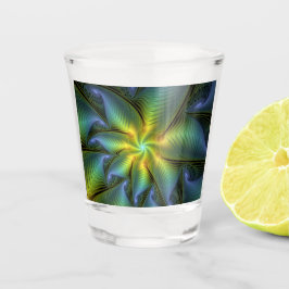 Abstracte Star, glimmende Blauwe Groene Golden Fra Shot Glas