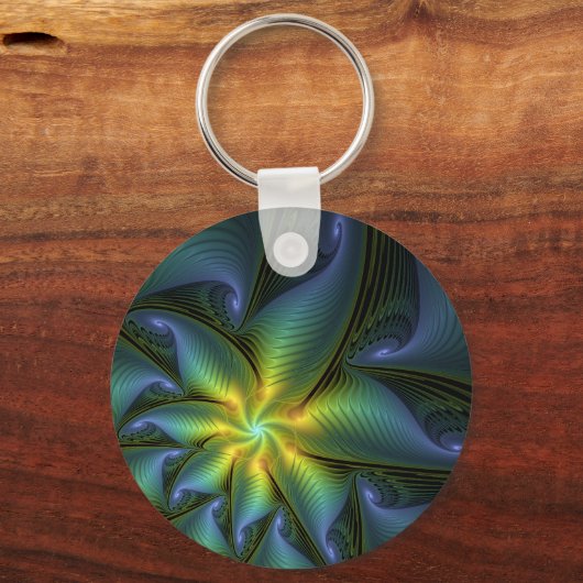 Abstracte Star, glimmende Blauwe Groene Golden Fra Sleutelhanger (Voorkant)