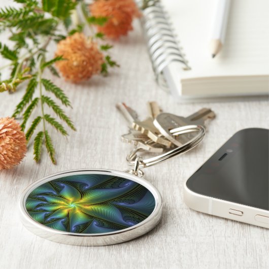 Abstracte Star, glimmende Blauwe Groene Golden Fra Sleutelhanger (Zijkant)