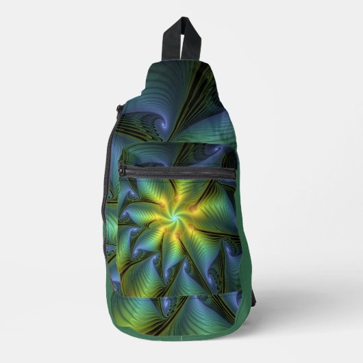 Abstracte Star, glimmende Blauwe Groene Golden Fra Sling Bag (Voorkant)