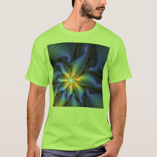 Abstracte Star, glimmende Blauwe Groene Golden Fra T-shirt (Voorkant)