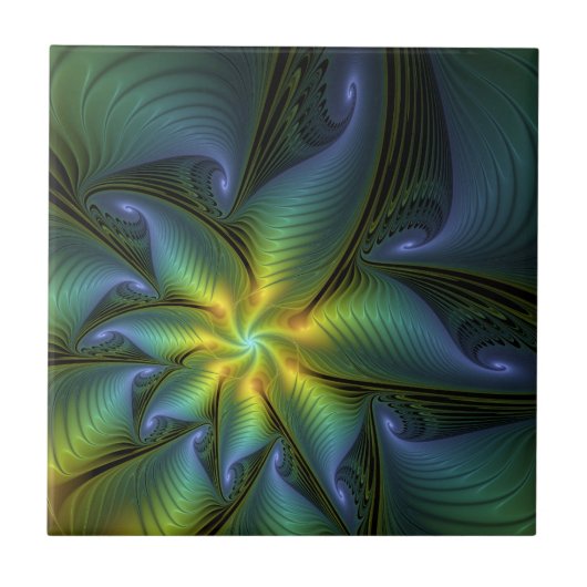 Abstracte Star, glimmende Blauwe Groene Golden Fra Tegeltje (Voorkant)