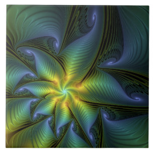 Abstracte Star, glimmende Blauwe Groene Golden Fra Tegeltje