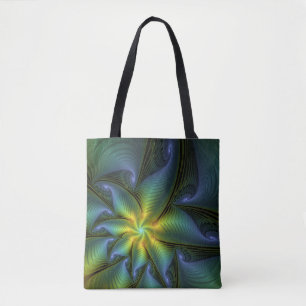 Abstracte Star, glimmende Blauwe Groene Golden Fra Tote Bag