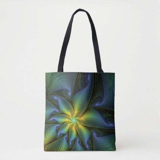 Abstracte Star, glimmende Blauwe Groene Golden Fra Tote Bag (Voorkant)