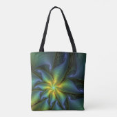 Abstracte Star, glimmende Blauwe Groene Golden Fra Tote Bag (Achterkant)