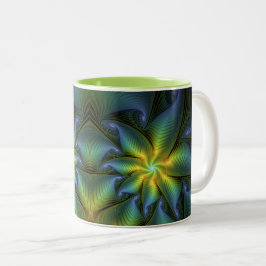 Abstracte Star, glimmende Blauwe Groene Golden Fra Tweekleurige Koffiemok