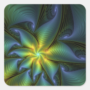 Abstracte Star, glimmende Blauwe Groene Golden Fra Vierkante Sticker