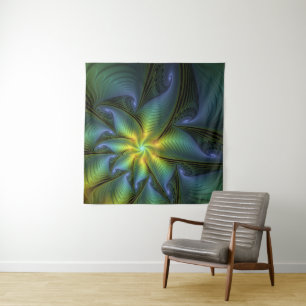 Abstracte Star, glimmende Blauwe Groene Golden Fra Wandkleed