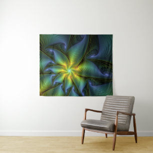 Abstracte Star, glimmende Blauwe Groene Golden Fra Wandkleed
