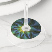 Abstracte Star, glimmende Blauwe Groene Golden Fra Wijnglaslabel (Dichtbij)