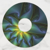 Abstracte Star, glimmende Blauwe Groene Golden Fra Wijnglaslabel (Achterkant)