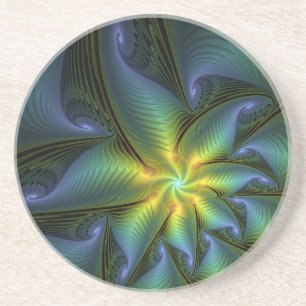Abstracte Star, glimmende Blauwe Groene Golden Fra Zandsteen Onderzetter