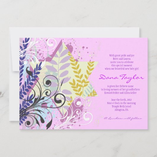 Abstracte Star Jewish Baby Noaming Invitation Hebr Kaart (Voorkant)