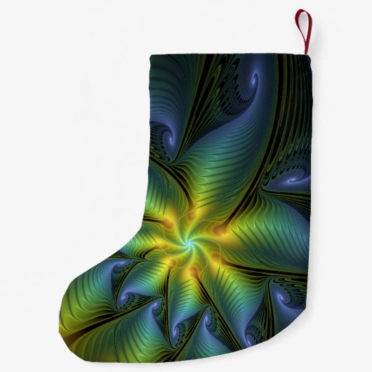 Abstracte Star Shiny Blue Green Golden Fractal Nam Kleine Kerstsok (Achterkant)