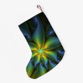 Abstracte Star Shiny Blue Green Golden Fractal Nam Kleine Kerstsok (Achterkant (Hangend))