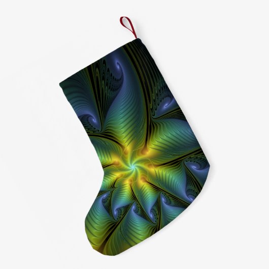 Abstracte Star Shiny Blue Green Golden Fractal Nam Kleine Kerstsok (Achterkant (Hangend))