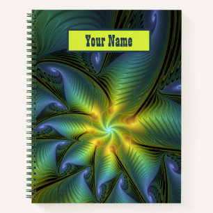 Abstracte Star Shiny Blue Green Golden Fractal Nam Notitieboek