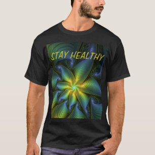 Abstracte Star Shiny Blue Green Golden Fractal Tex T-shirt