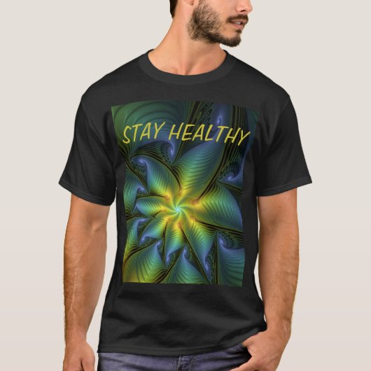 Abstracte Star Shiny Blue Green Golden Fractal Tex T-shirt (Voorkant)