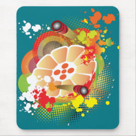 Abstracte steelpan met panstokken en verfspatten muismat