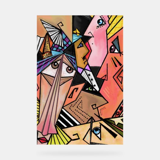 Abstracte stemming gezichten kunst kubisme stijl a acryl bord (Voorkant)