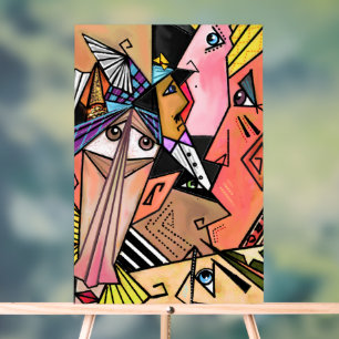 Abstracte stemming gezichten kunst kubisme stijl a acryl bord