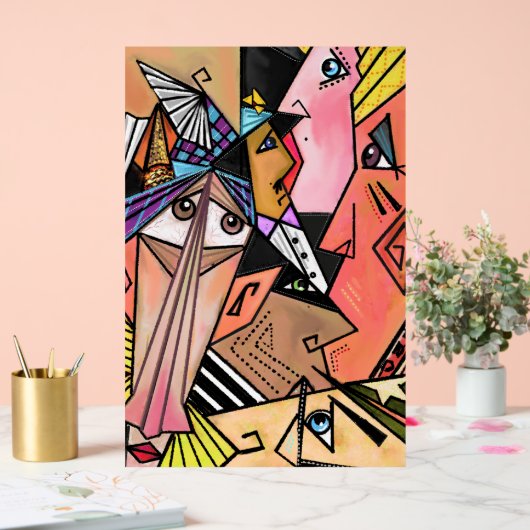 Abstracte stemming gezichten kunst kubisme stijl a acryl bord (Huwelijk)